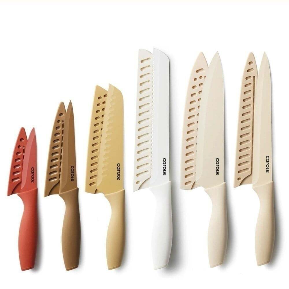 Carote Knife Set 12 Piece Neutral Colors Stainless Steel Ceramic Coating Knives